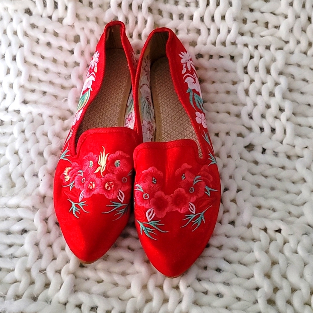 Red embroidered shoes